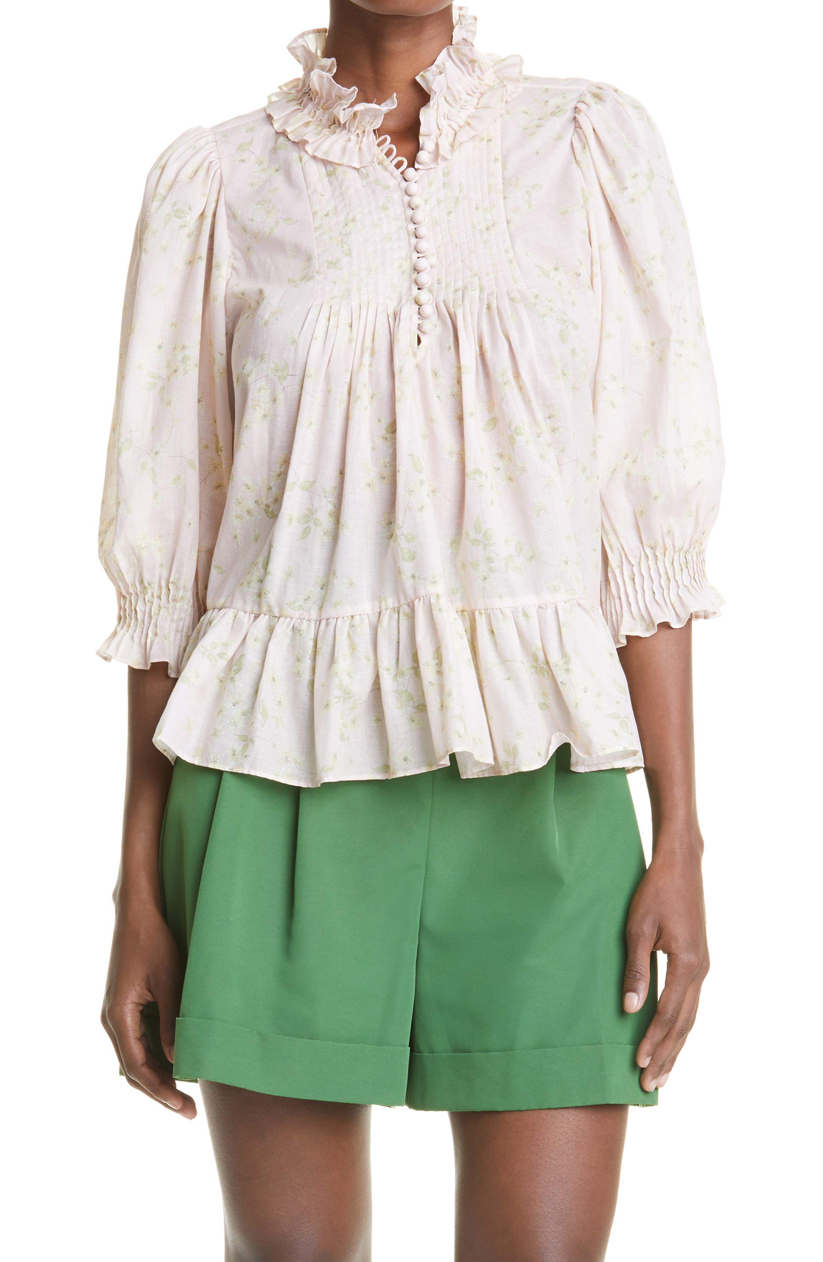 Rebecca Taylor Womens Long Sleeve Floral Printed Ruffle Blouse Rebecca Taylor Womens Long Sleeve Floral Printed Ruffle Blouse